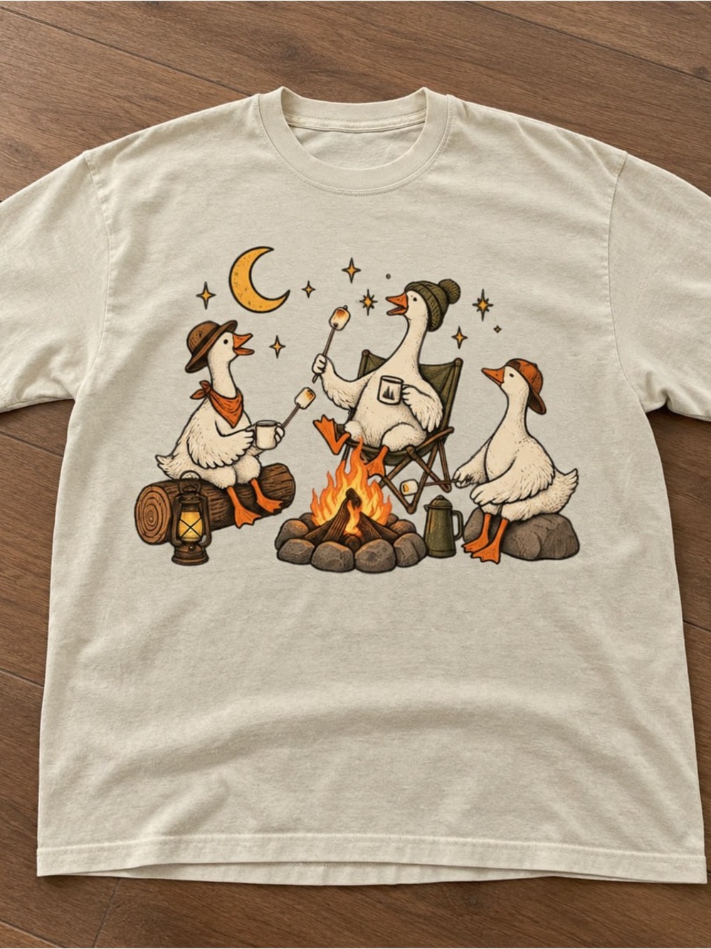 Campfire Geese Gildan Cream Graphic Tee
